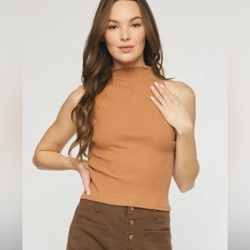 Enro Camel colored ribbed high neck tank. Fun flirty size medium!